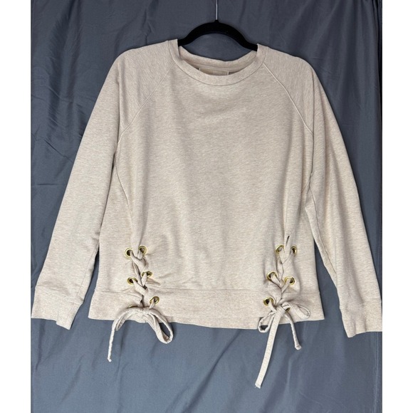 Michael Kors Womens Oatmeal Heather Lace Up Side Grommet Sweatshirt Small Beige - Picture 5 of 16